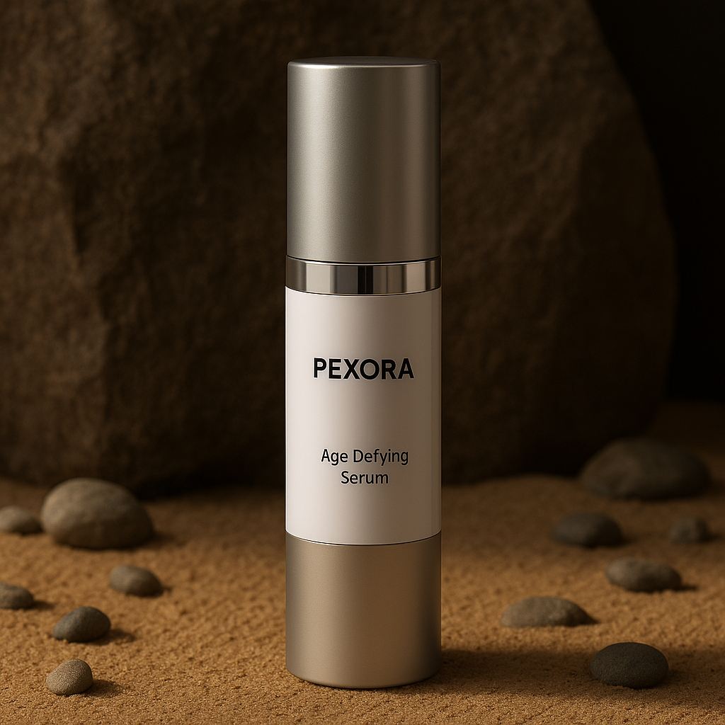 PEXORA luxury red lipstick in sleek black tube with logo, displayed open and closed on a reflective surface – bold, long-lasting satin lipstick for everyday glamour.